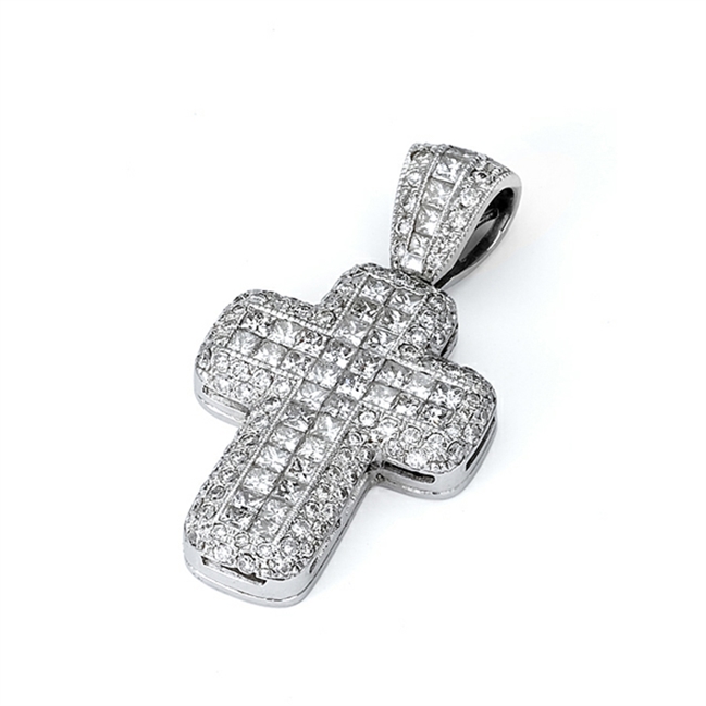 18KTW INVISIBLE AND PAVE SET CROSS PENDANT, DIAMOND 2.89CT